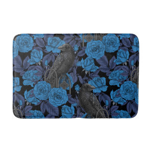 Ravens and  blue roses bath mat