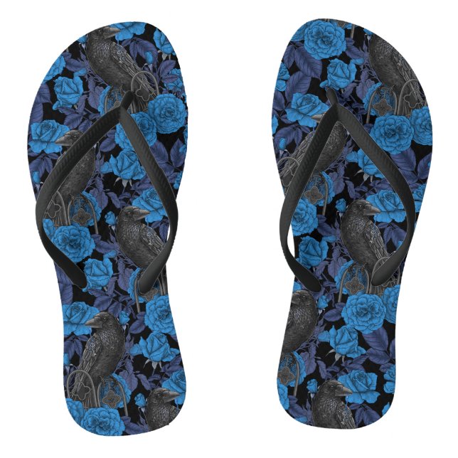 Ravens and  blue roses jandals (Footbed)