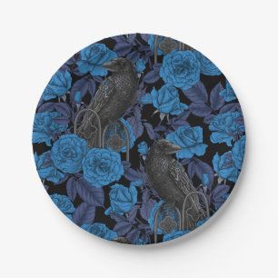 Ravens and  blue roses paper plate