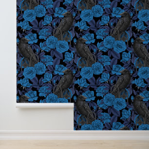 Ravens and blue roses wallpaper