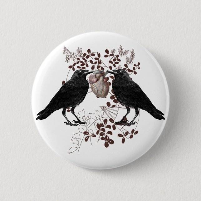 Ravens and Heart 6 Cm Round Badge (Front)