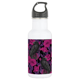 Ravens and pink roses 532 ml water bottle