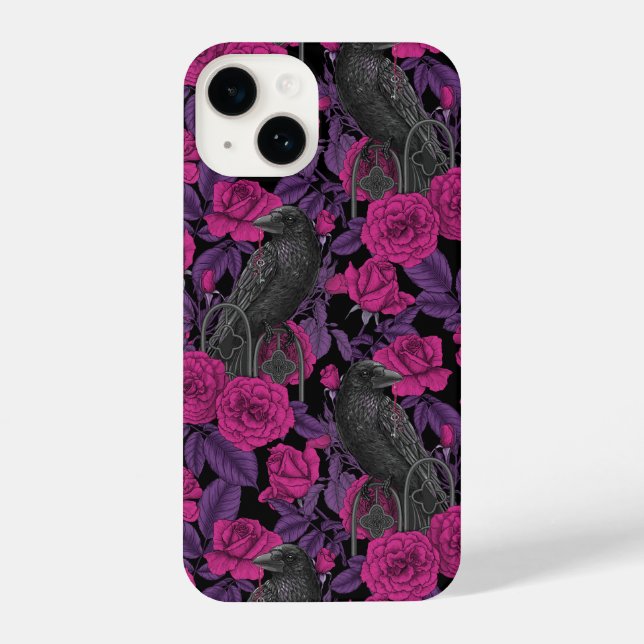 Ravens and pink roses iPhone case (Back)