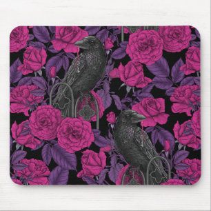Ravens and pink roses mouse pad