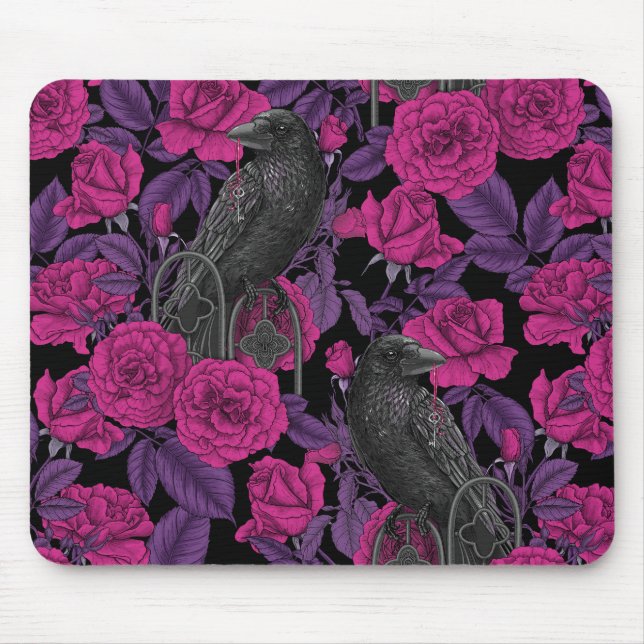 Ravens and pink roses mouse pad (Front)