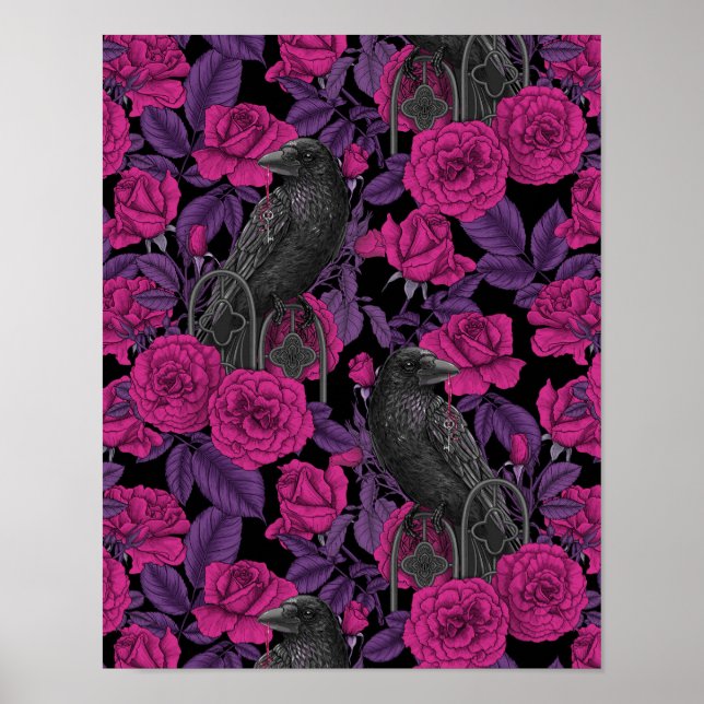 Ravens and pink roses poster (Front)
