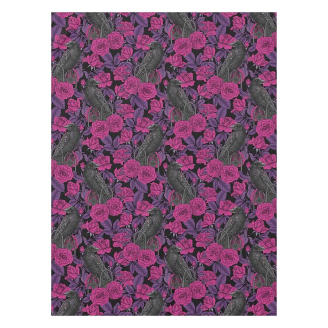 Ravens and pink roses tablecloth (Front)