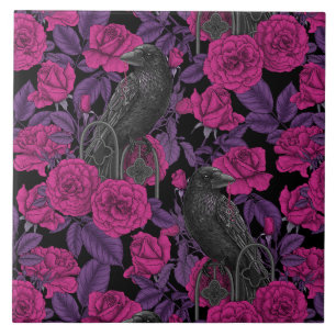 Ravens and pink roses tile