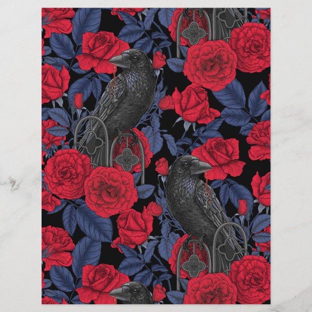 Ravens and roses with dark blue leaves (Front)