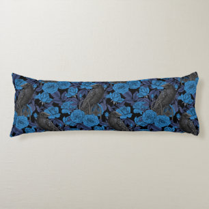 Ravens and roses with dark blue leaves body cushion