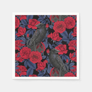 Ravens and roses with dark blue leaves napkin