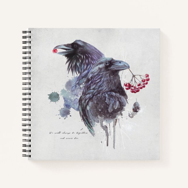 Ravens Berries Watercolor Splash Background Notebook (Front)
