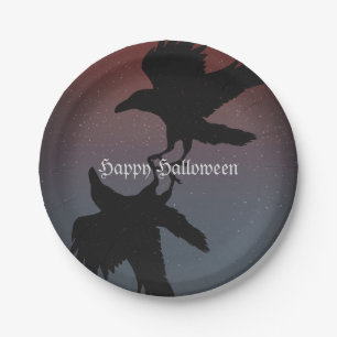 Ravens Birds Night Starry Sky Grunge Paper Plate
