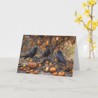 Ravens Crows with Pumpkins Candles Edgar Allan Poe