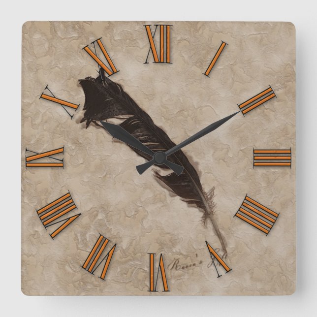 Raven's Feather Bird-lover Crow design Square Wall Clock (Front)