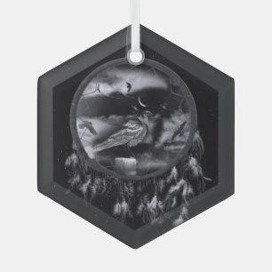 Ravens in Dreamcatcher  Glass Tree Decoration