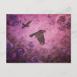 Ravens in Flight purple abstract postcard