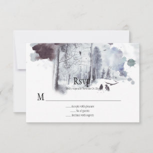 Ravens in Snow Covered Forest Wedding RSVP Card