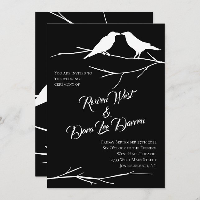 Ravens on Black Sky Gothic Wedding Invitations (Front/Back)
