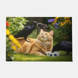Ravens Play With Cat Feathers  Doormat