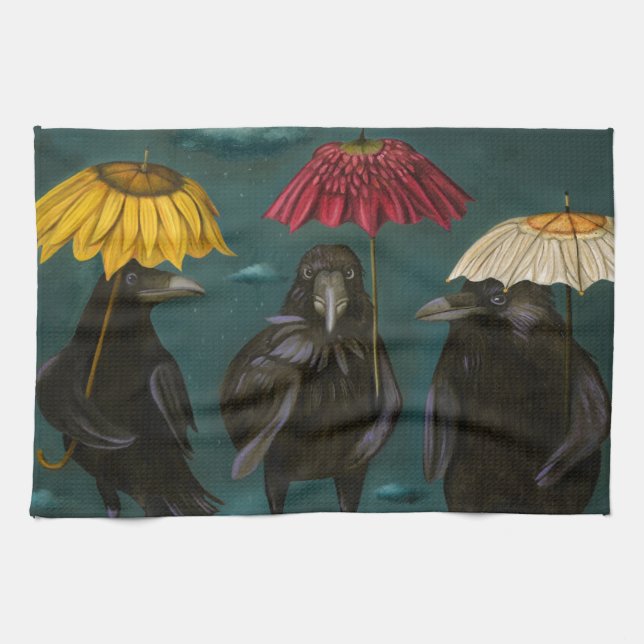 Ravens Rain Tea Towel (Horizontal)