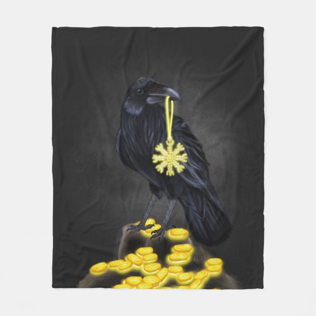 Raven's Rune: Aegishjalmur Magic on Black Stone Fleece Blanket (Front)