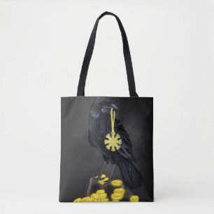 Raven's Rune: Aegishjalmur Magic on Black Stone Tote Bag