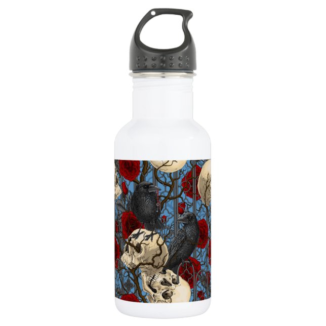 Raven's secret. Dark and moody gothic illustration 532 Ml Water Bottle (Front)