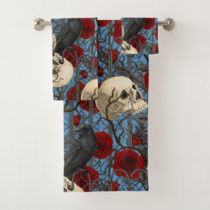 Raven's secret. Dark and moody gothic illustration Bath Towel Set