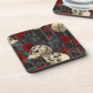 Raven's secret. Dark and moody gothic illustration Coaster