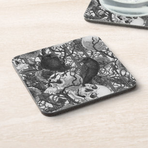 Raven's secret. Dark and moody gothic illustration Coaster