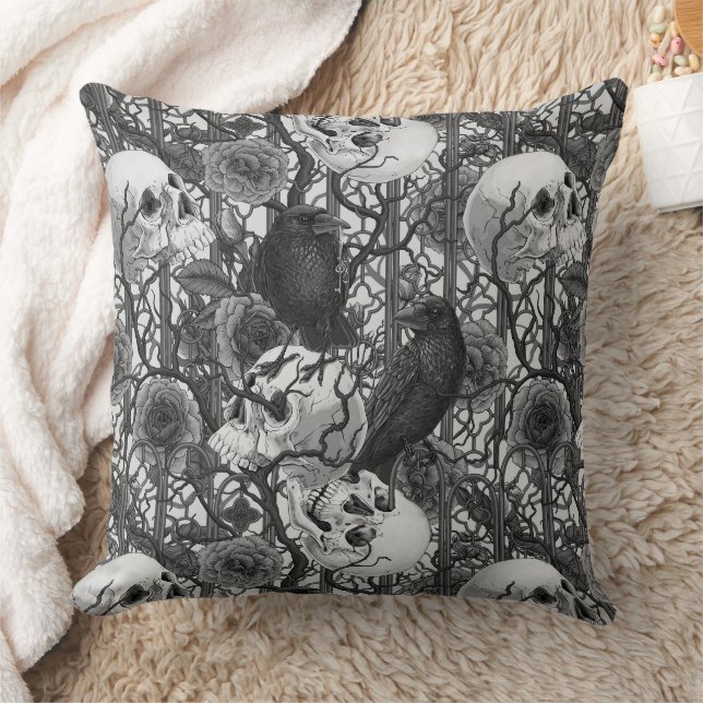 Raven's secret. Dark and moody gothic illustration Cushion (Blanket)