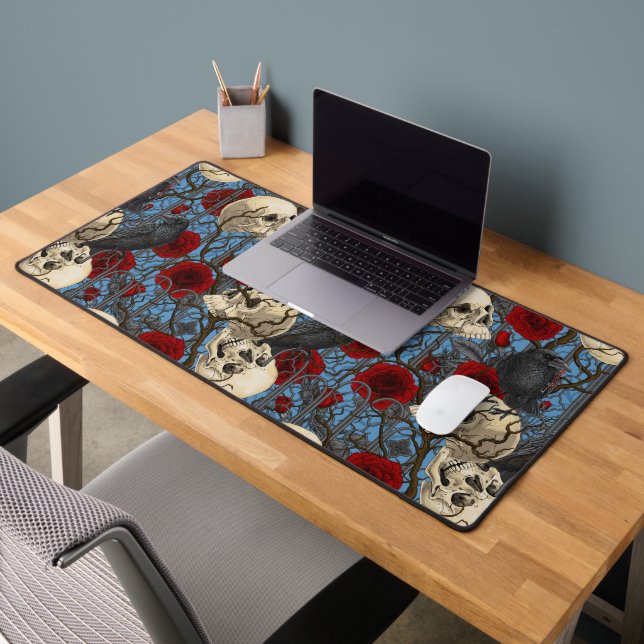 Raven's secret. Dark and moody gothic illustration Desk Mat (Office 2)