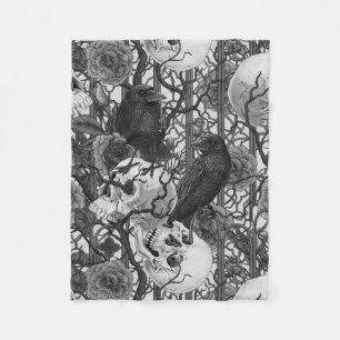 Raven's secret. Dark and moody gothic illustration Fleece Blanket