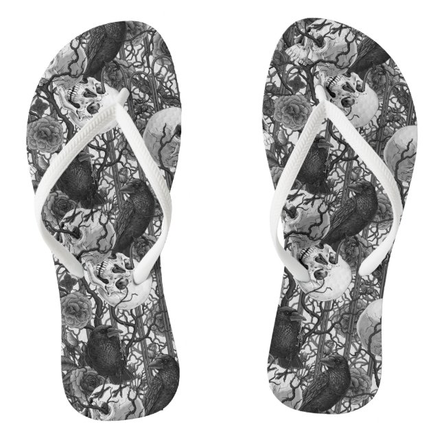 Raven's secret. Dark and moody gothic illustration Jandals (Footbed)