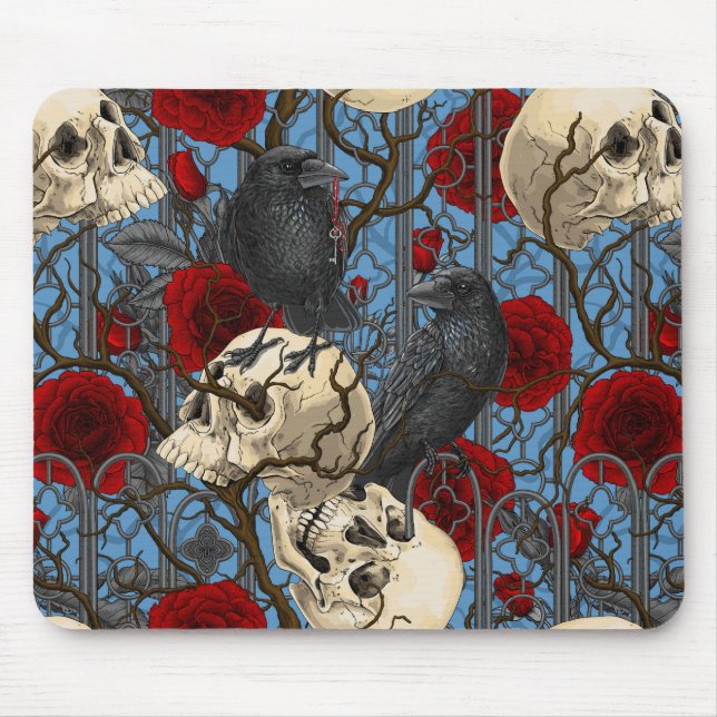 Raven's secret. Dark and moody gothic illustration Mouse Pad (Front)