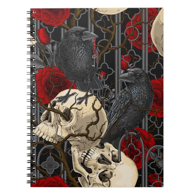 Raven's secret. Dark and moody gothic illustration Notebook (Front)