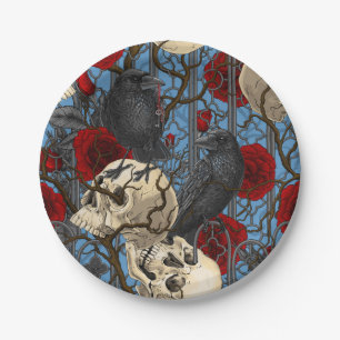 Raven's secret. Dark and moody gothic illustration Paper Plate