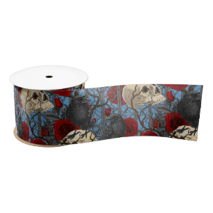 Raven's secret. Dark and moody gothic illustration Satin Ribbon