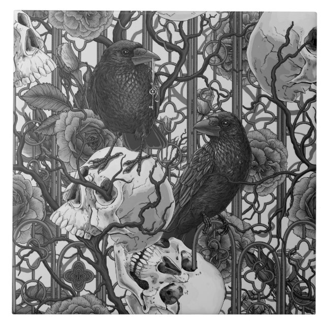Raven's secret. Dark and moody gothic illustration Tile (Front)