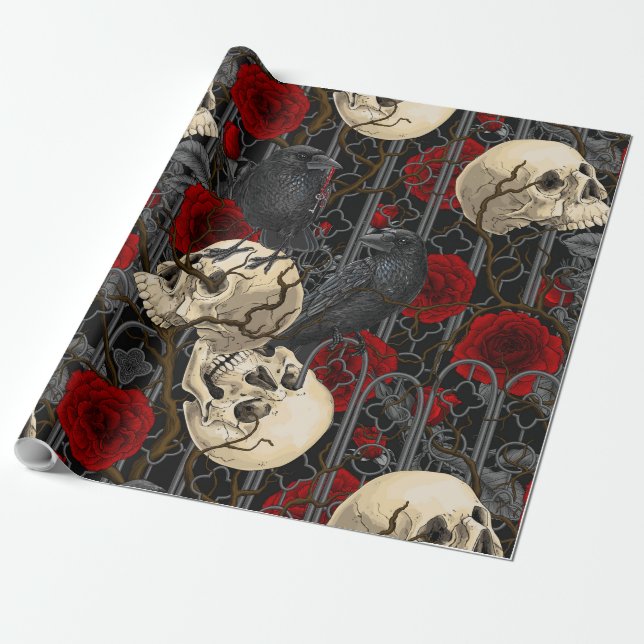 Raven's secret. Dark and moody gothic illustration Wrapping Paper (Unrolled)