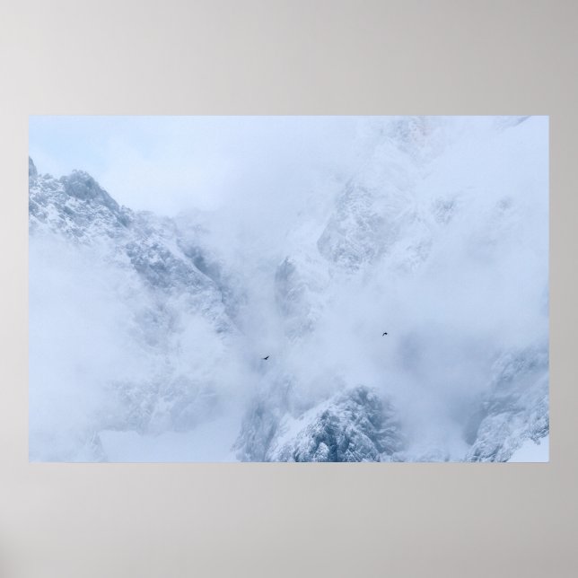 Ravens, snowy mountains and clouds poster (Front)
