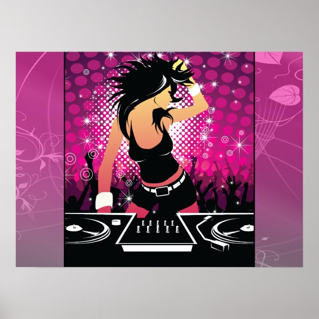 Raver Girl Dancing DJ Poster (Front)