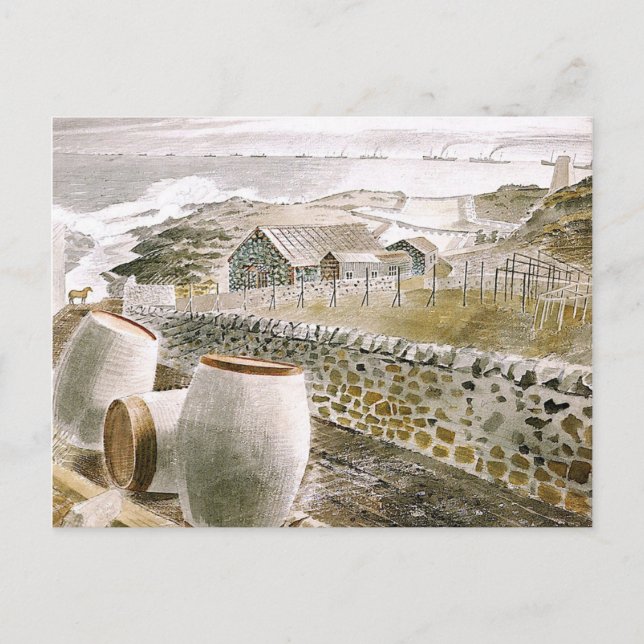 Ravilious - Convoy Passing an Island Postcard (Front)