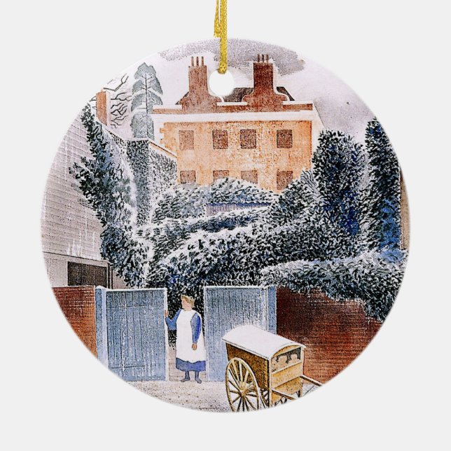 Ravilious - Vicarage in Winter,  Ceramic Tree Decoration (Back)