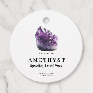 Raw Amethyst Purple Calming Crystal Wedding  Favour Tags