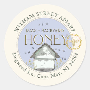 Raw Backyard Honey Hives with Bees & Date Classic Round Sticker