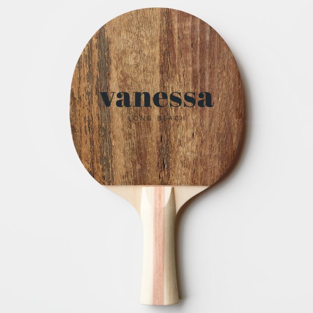 Raw Cedar Wood Minimal Modern Classic Name Ping Pong Paddle (Back)