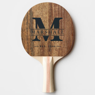 Raw Cedar Wood Monogram & Name Overlay Ping Pong Paddle