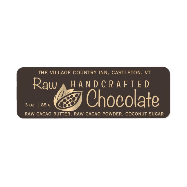 Raw Handcrafted Chocolate Gold Cacao Bean on Brown (Front)